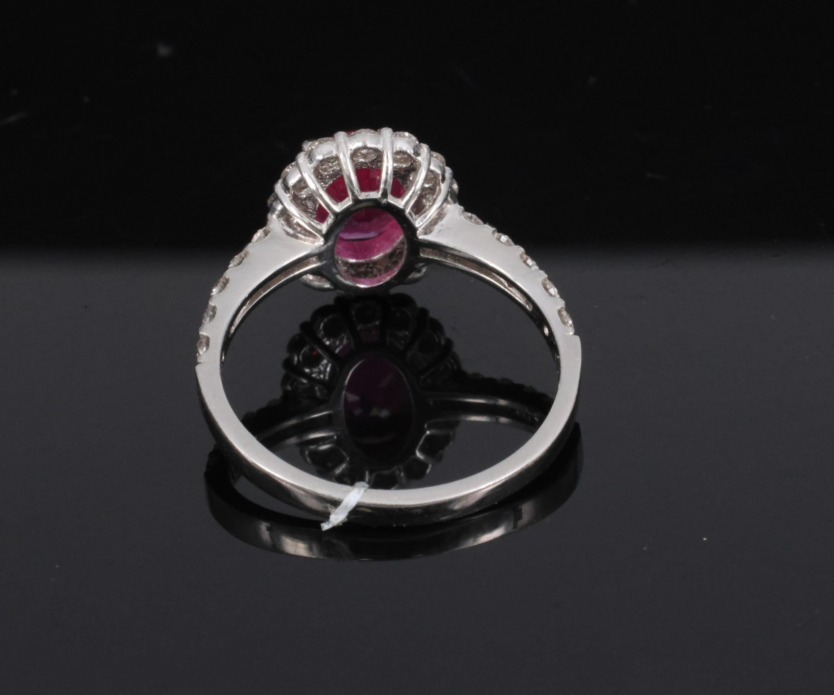 Fine 1.47ct GIA Mozambique Vivid Red Ruby & 0.61ct Diamond Platinum Ring Size 6