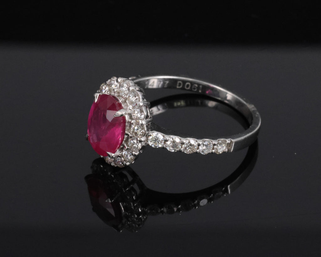 Fine 1.47ct GIA Mozambique Vivid Red Ruby & 0.61ct Diamond Platinum Ring Size 6