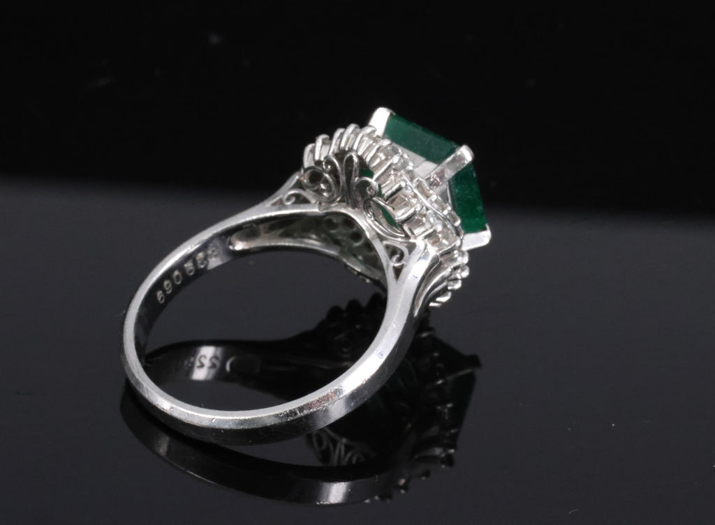 Vintage 2.29ct Natural Colombian Emerald & 0.69ct Diamond Platinum Ring, Size 6