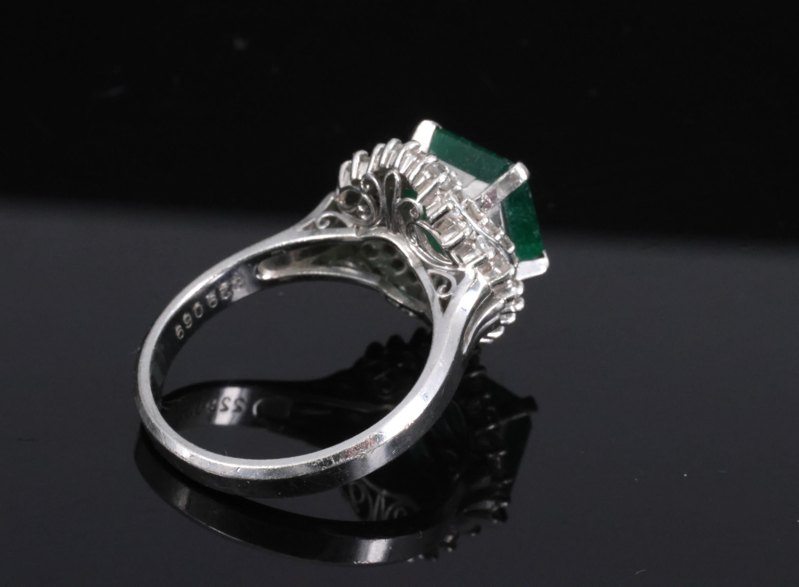 Vintage 2.29ct Natural Colombian Emerald & 0.69ct Diamond Platinum Ring, Size 6