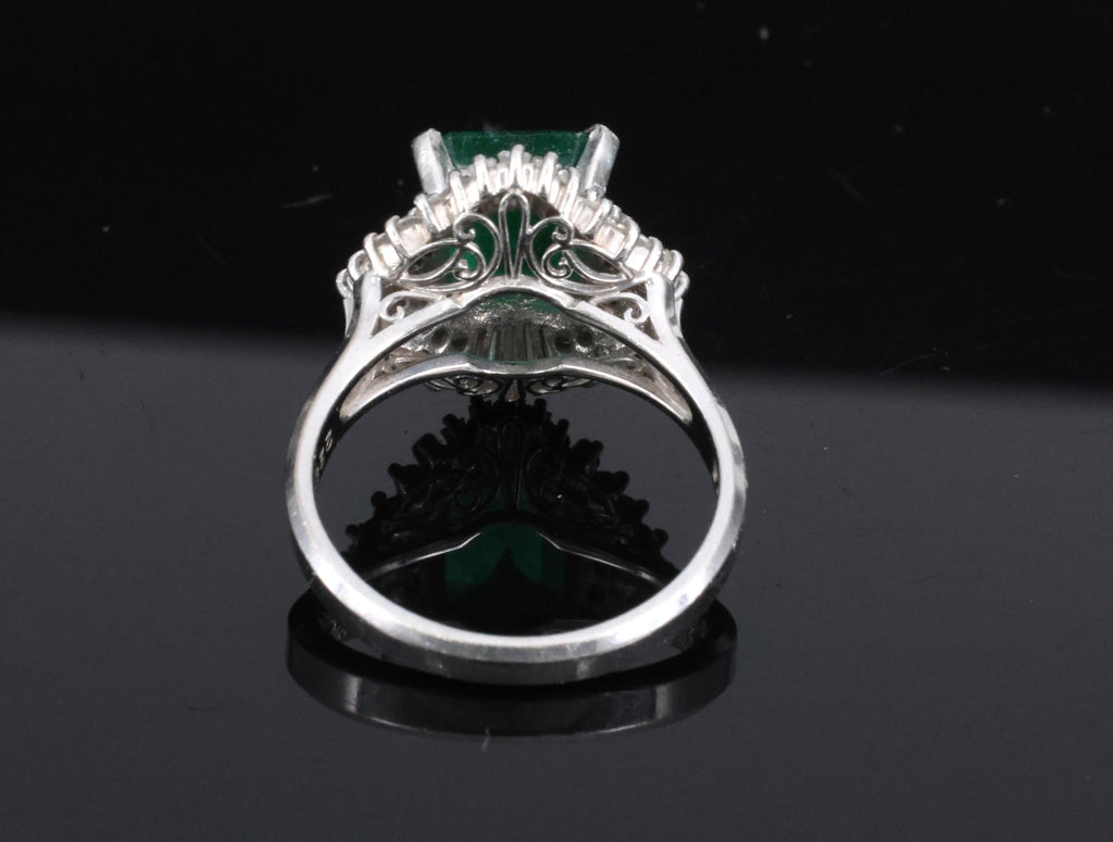 Vintage 2.29ct Natural Colombian Emerald & 0.69ct Diamond Platinum Ring, Size 6