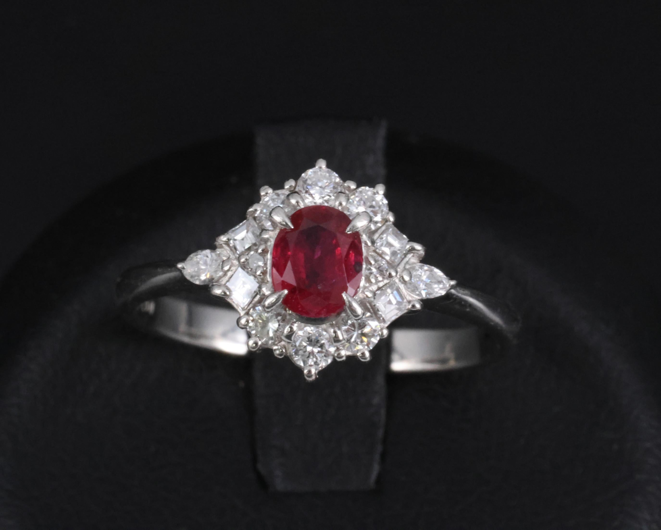 Fine 0.40ct Natural Ruby & 0.48ct Diamond Platinum Ring, Size 8.5