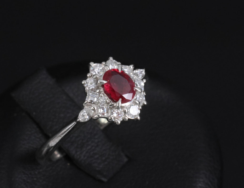 Fine 0.40ct Natural Ruby & 0.48ct Diamond Platinum Ring, Size 8.5