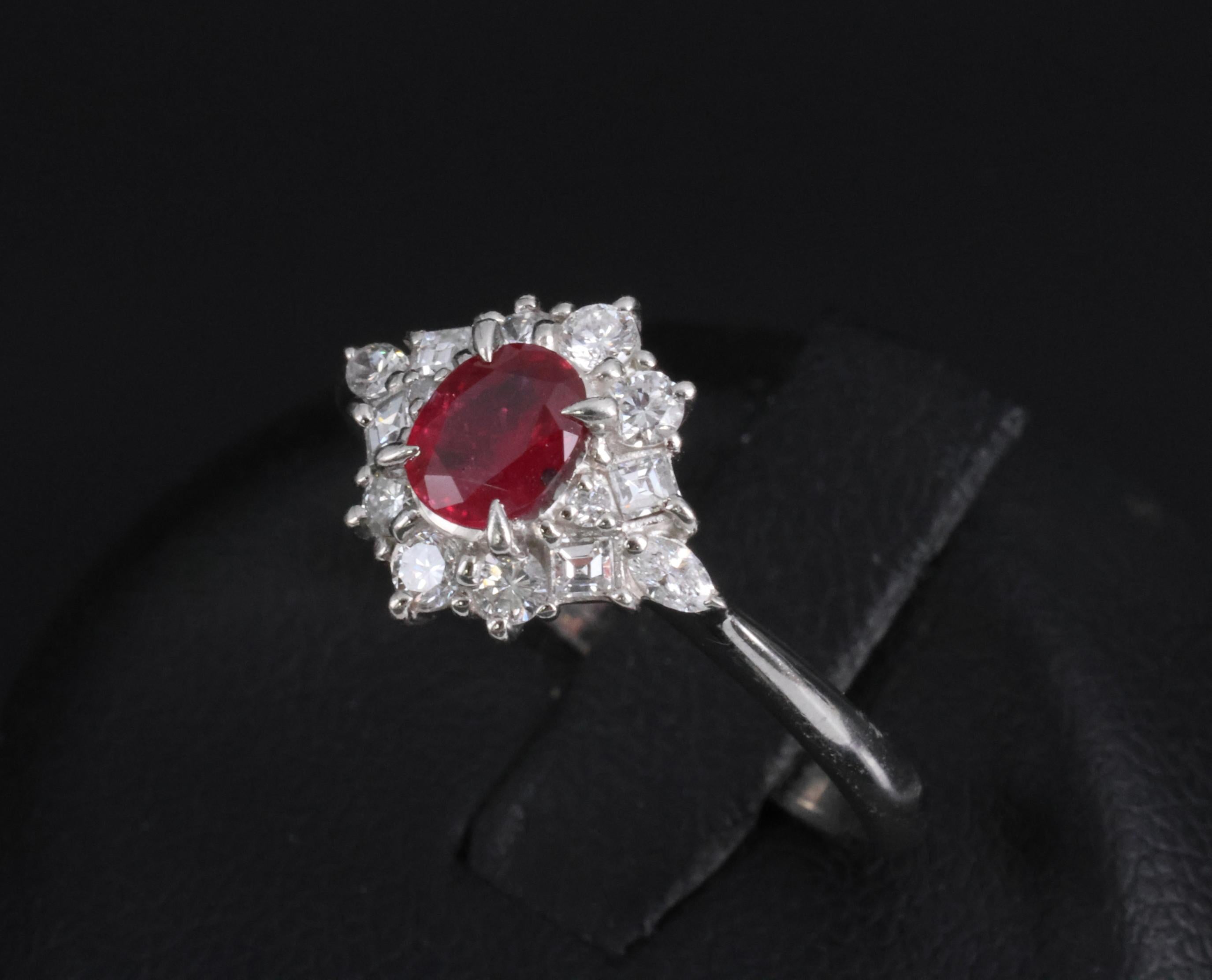 Fine 0.40ct Natural Ruby & 0.48ct Diamond Platinum Ring, Size 8.5