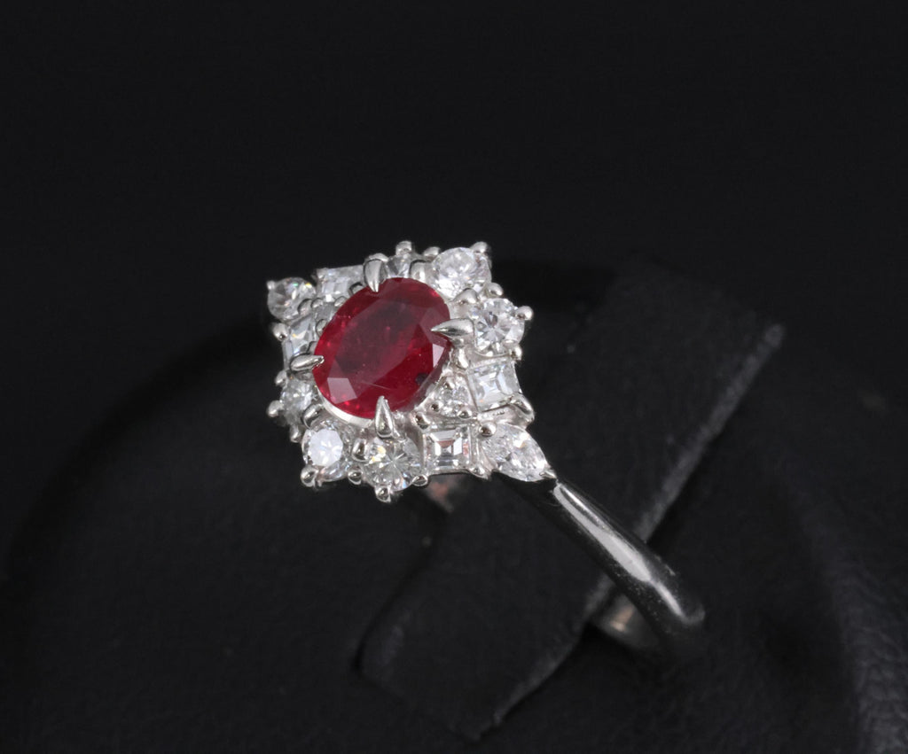 Fine 0.40ct Natural Ruby & 0.48ct Diamond Platinum Ring, Size 8.5