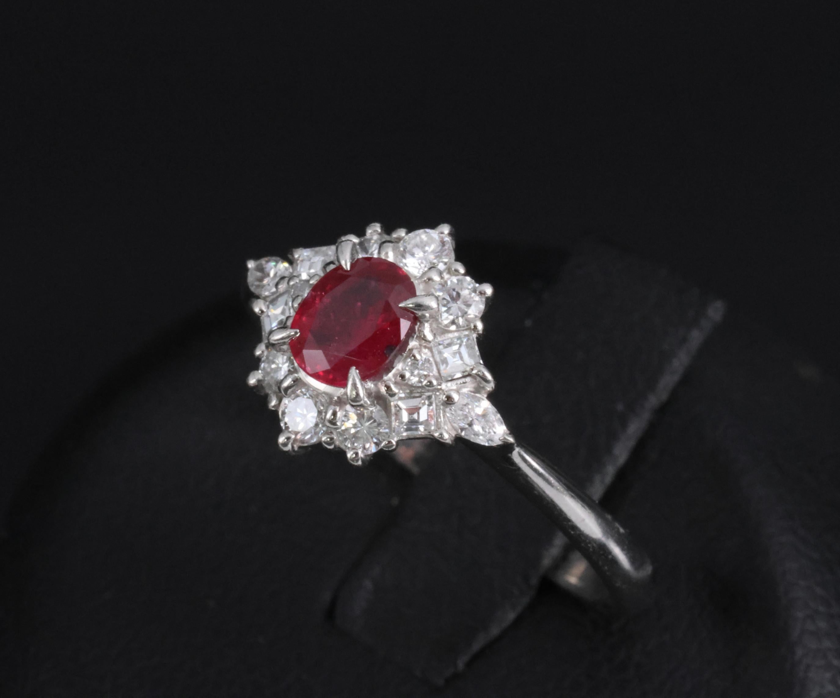Fine 0.40ct Natural Ruby & 0.48ct Diamond Platinum Ring, Size 8.5