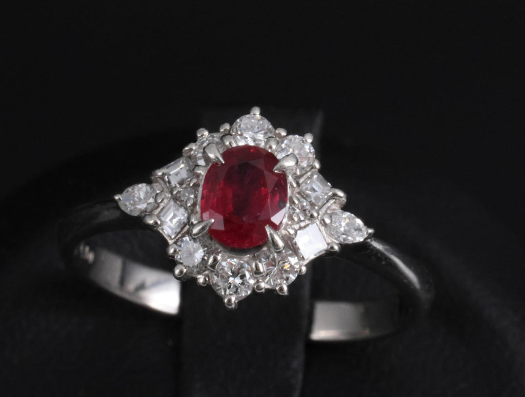 Fine 0.40ct Natural Ruby & 0.48ct Diamond Platinum Ring, Size 8.5