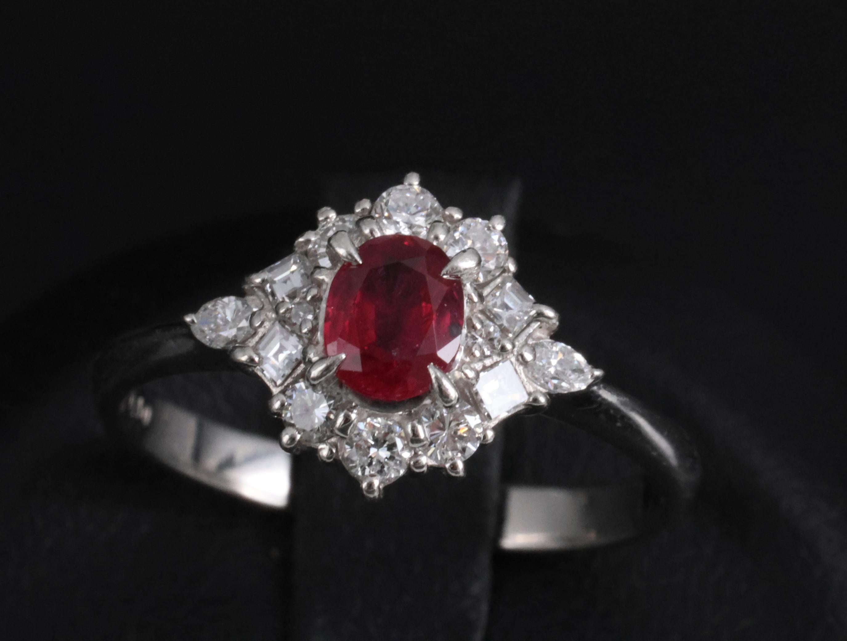 Fine 0.40ct Natural Ruby & 0.48ct Diamond Platinum Ring, Size 8.5
