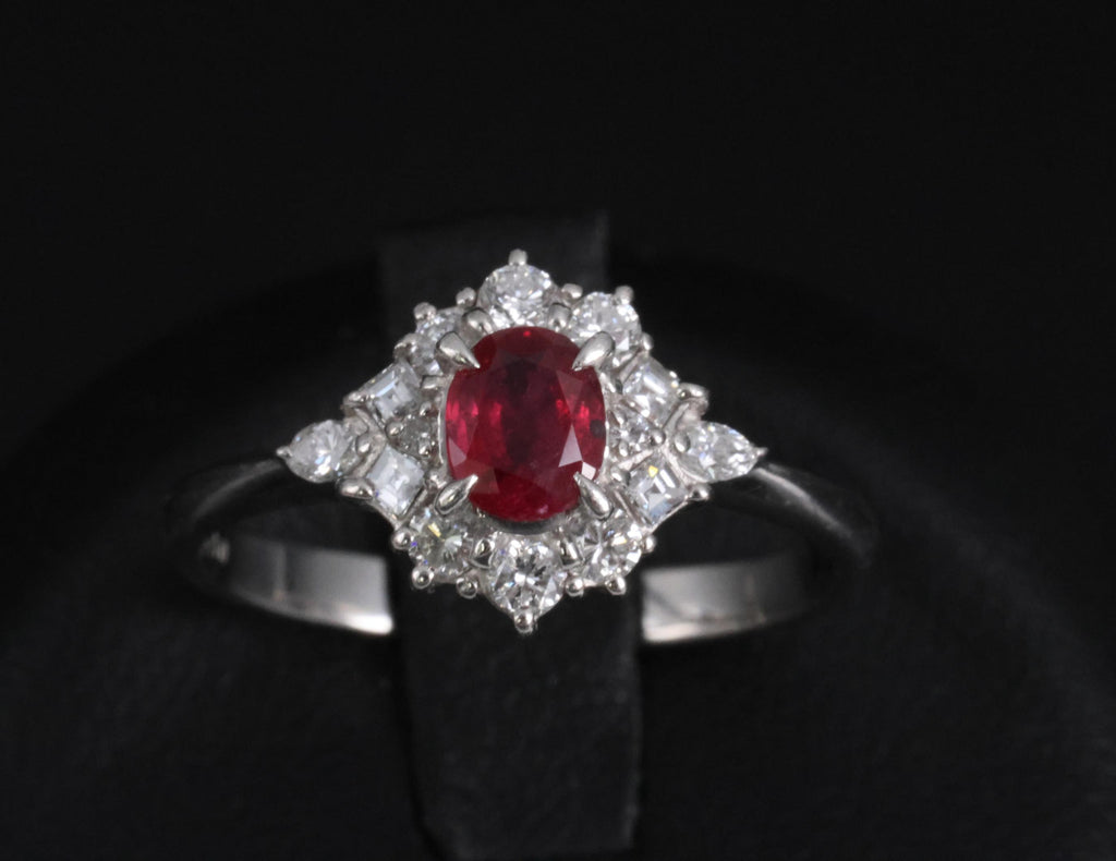 Fine 0.40ct Natural Ruby & 0.48ct Diamond Platinum Ring, Size 8.5