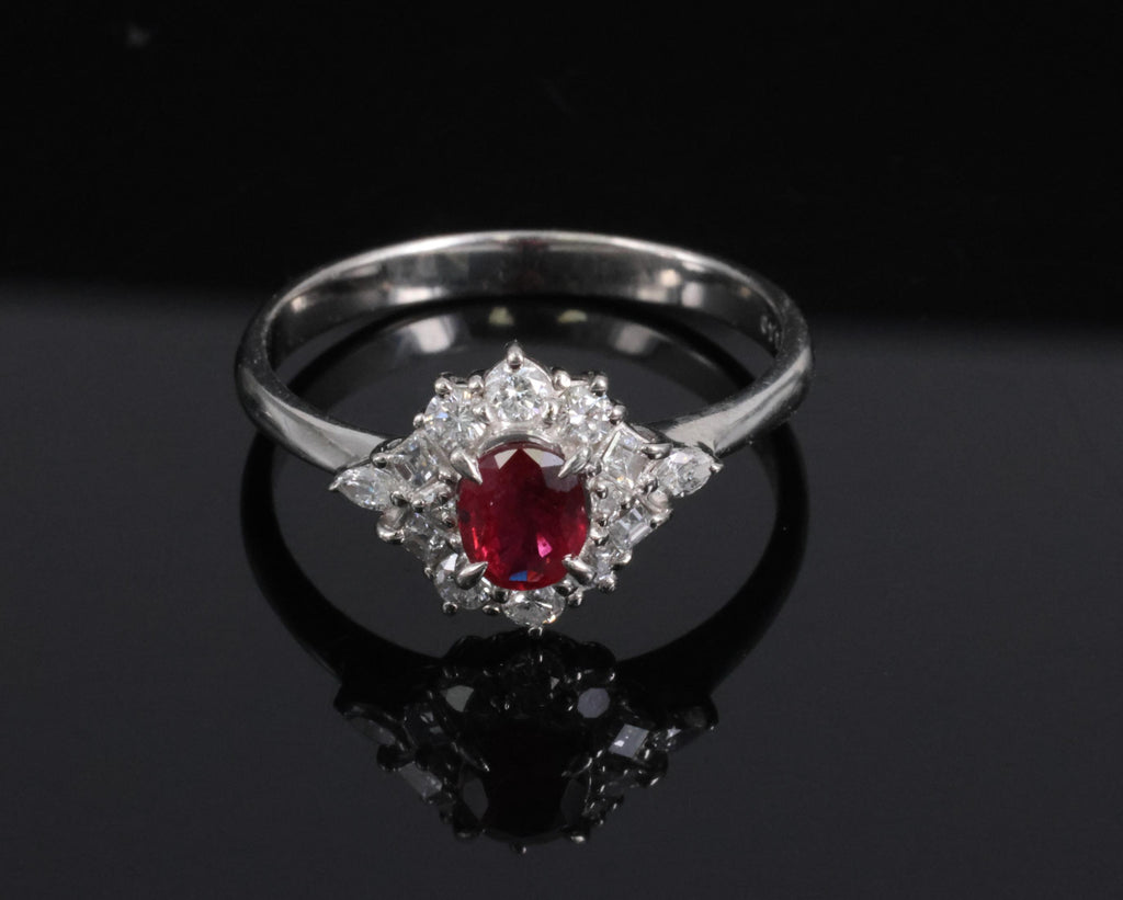Fine 0.40ct Natural Ruby & 0.48ct Diamond Platinum Ring, Size 8.5