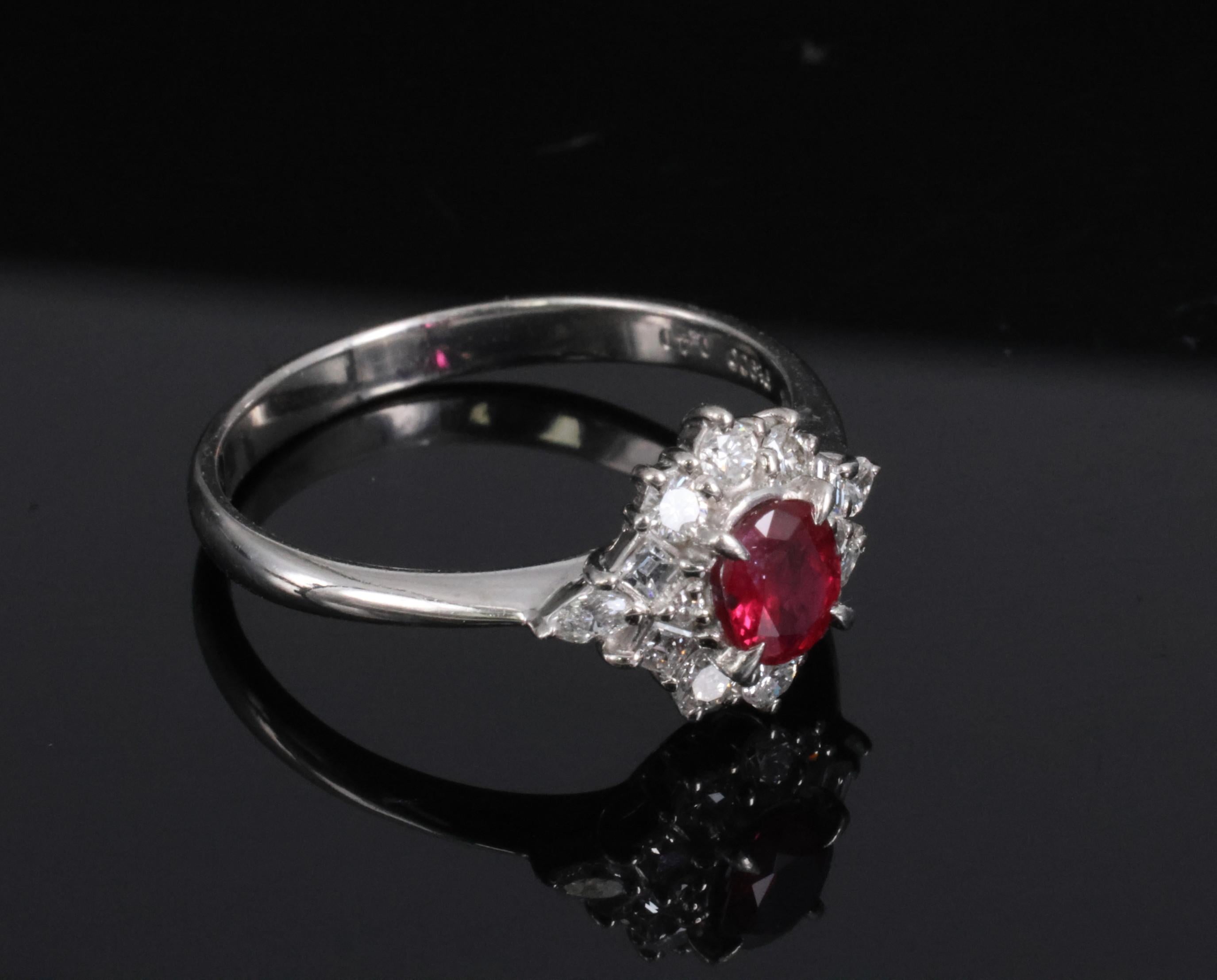 Fine 0.40ct Natural Ruby & 0.48ct Diamond Platinum Ring, Size 8.5