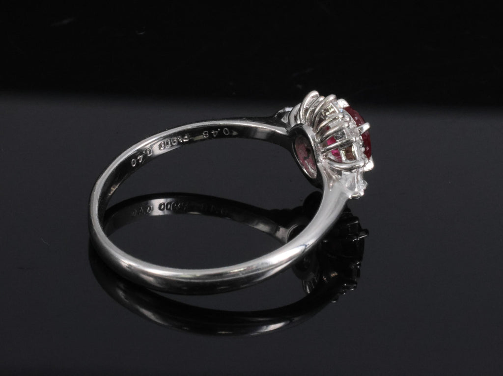 Fine 0.40ct Natural Ruby & 0.48ct Diamond Platinum Ring, Size 8.5