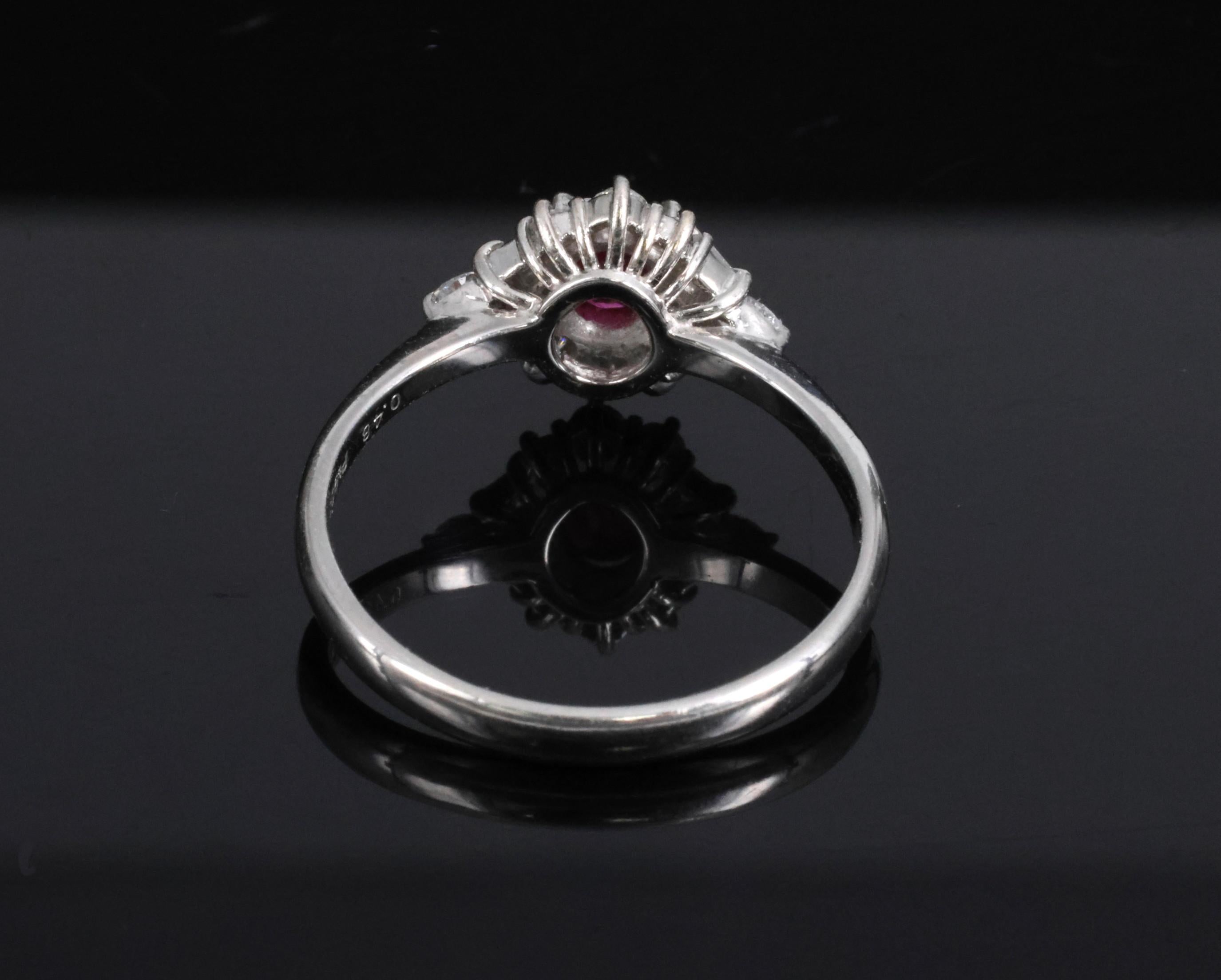 Fine 0.40ct Natural Ruby & 0.48ct Diamond Platinum Ring, Size 8.5