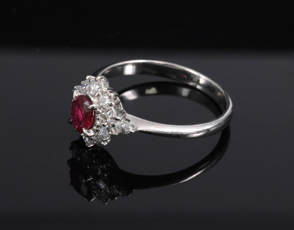 Fine 0.40ct Natural Ruby & 0.48ct Diamond Platinum Ring, Size 8.5