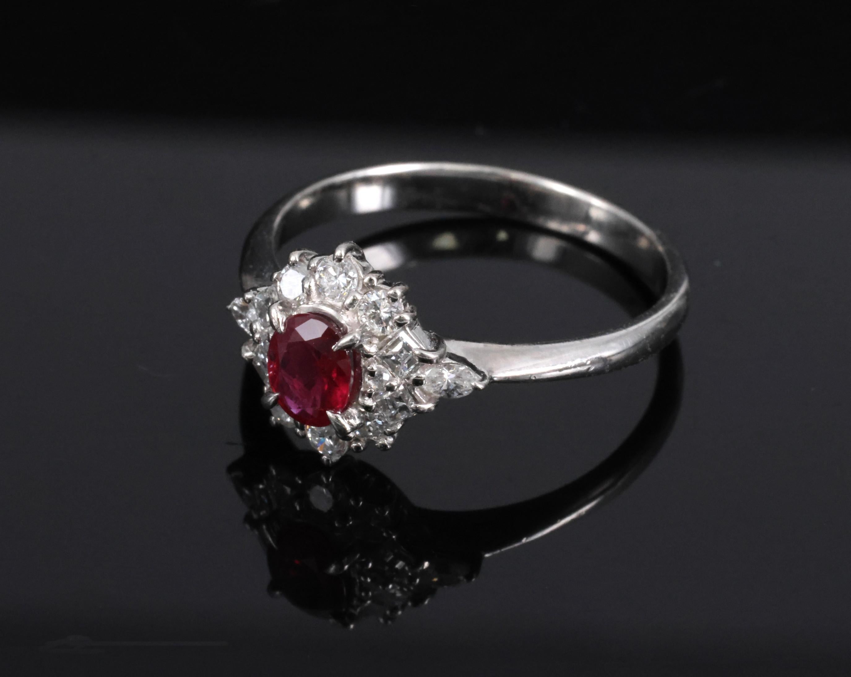 Fine 0.40ct Natural Ruby & 0.48ct Diamond Platinum Ring, Size 8.5