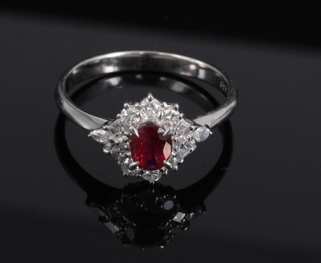 Fine 0.40ct Natural Ruby & 0.48ct Diamond Platinum Ring, Size 8.5