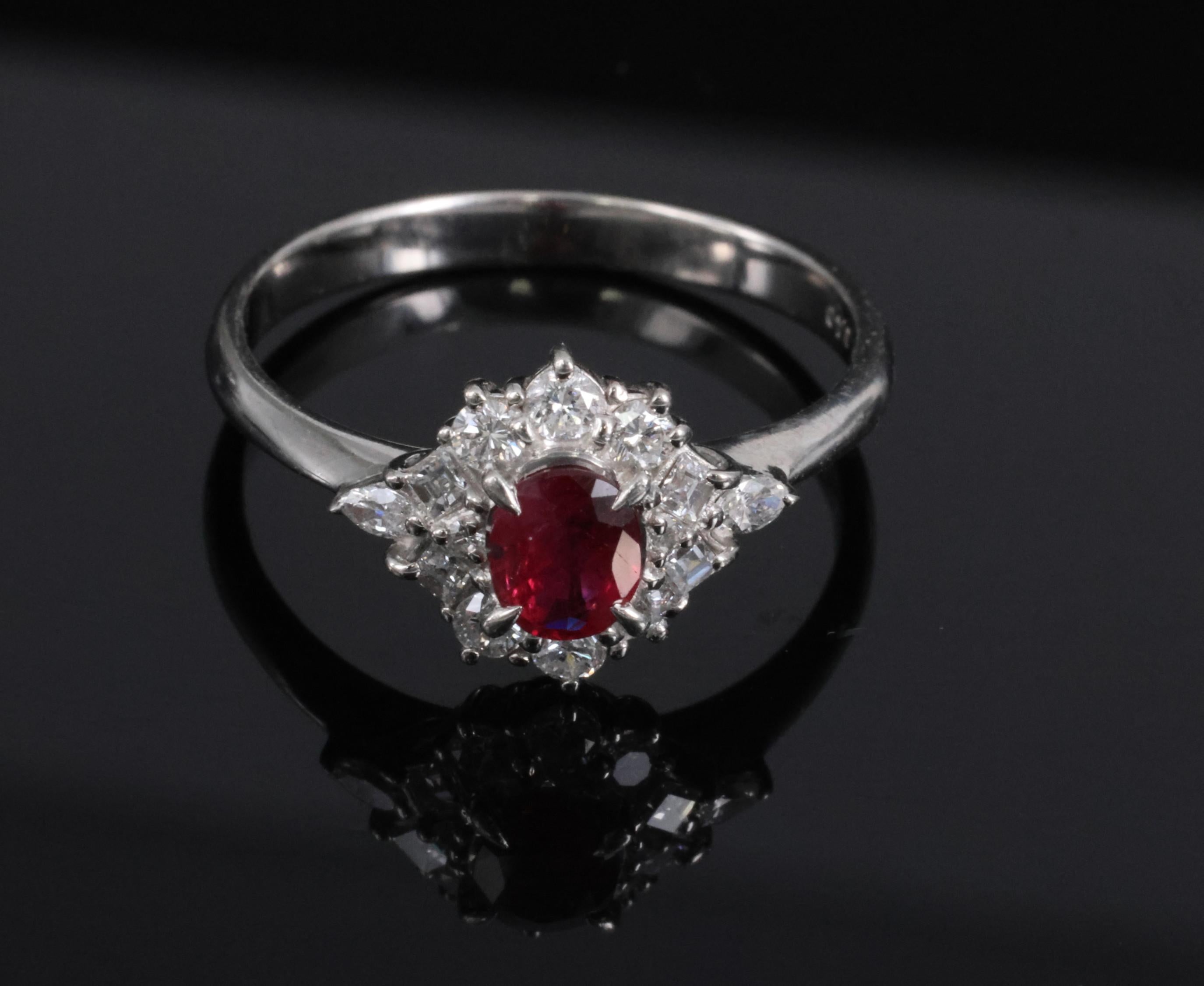 Fine 0.40ct Natural Ruby & 0.48ct Diamond Platinum Ring, Size 8.5