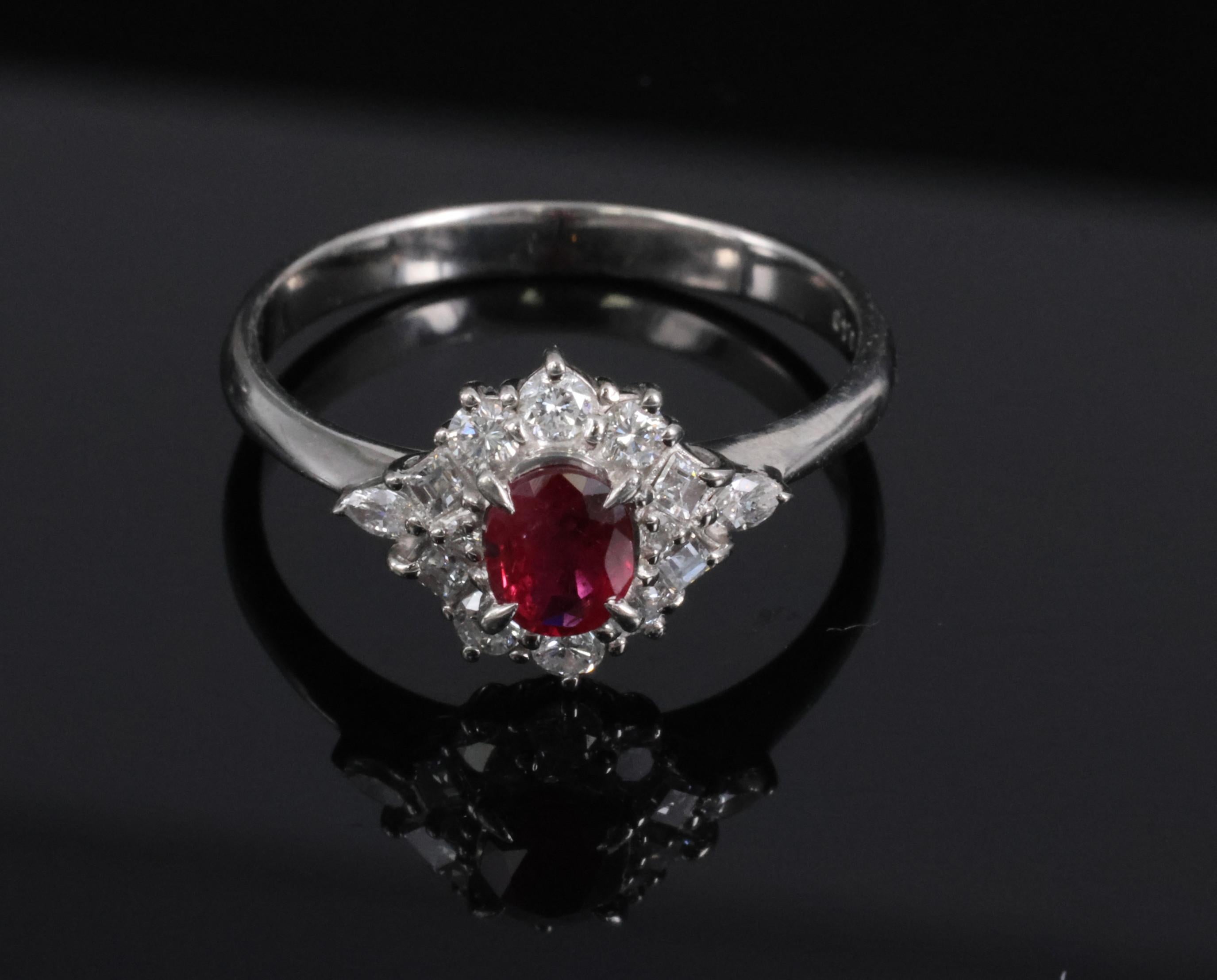 Fine 0.40ct Natural Ruby & 0.48ct Diamond Platinum Ring, Size 8.5