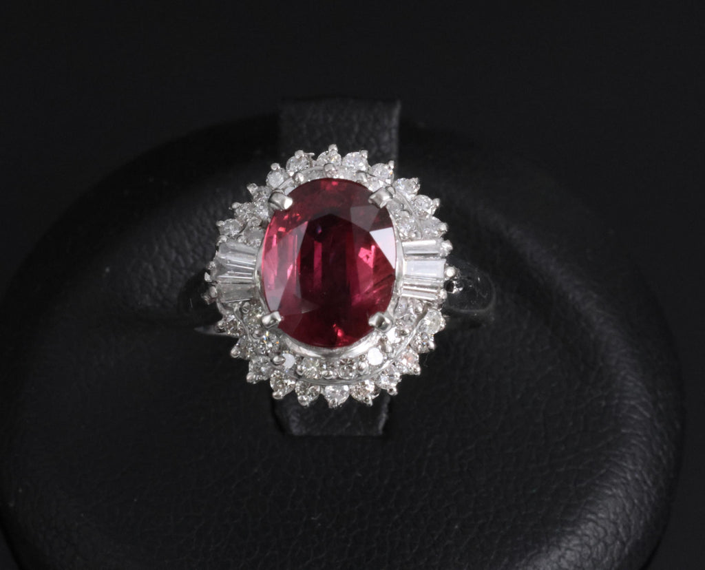 Vintage 2.04ct GIA Certified Thai Ruby & 0.49ct Diamond Platinum Ring, Size 5.25
