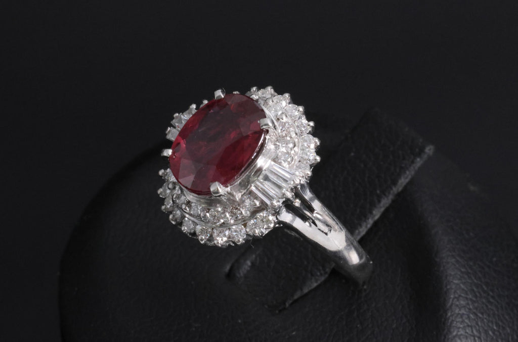 Vintage 2.04ct GIA Certified Thai Ruby & 0.49ct Diamond Platinum Ring, Size 5.25
