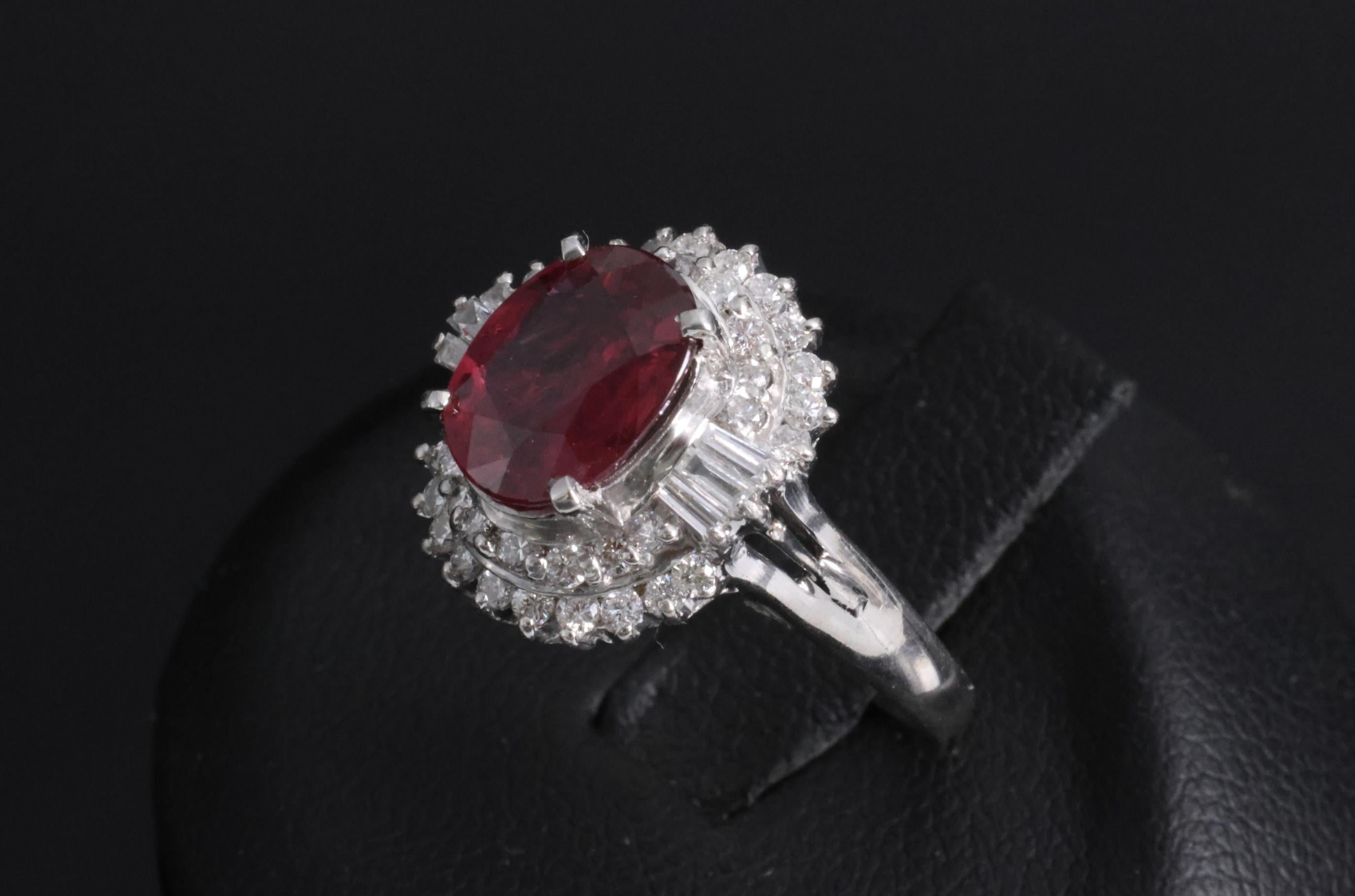 Vintage 2.04ct GIA Certified Thai Ruby & 0.49ct Diamond Platinum Ring, Size 5.25