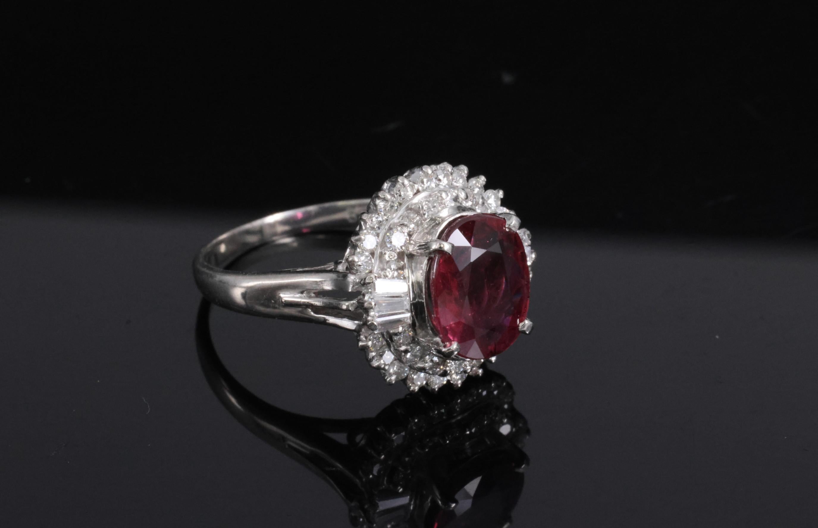 Vintage 2.04ct GIA Certified Thai Ruby & 0.49ct Diamond Platinum Ring, Size 5.25