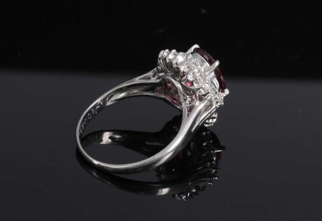 Vintage 2.04ct GIA Certified Thai Ruby & 0.49ct Diamond Platinum Ring, Size 5.25