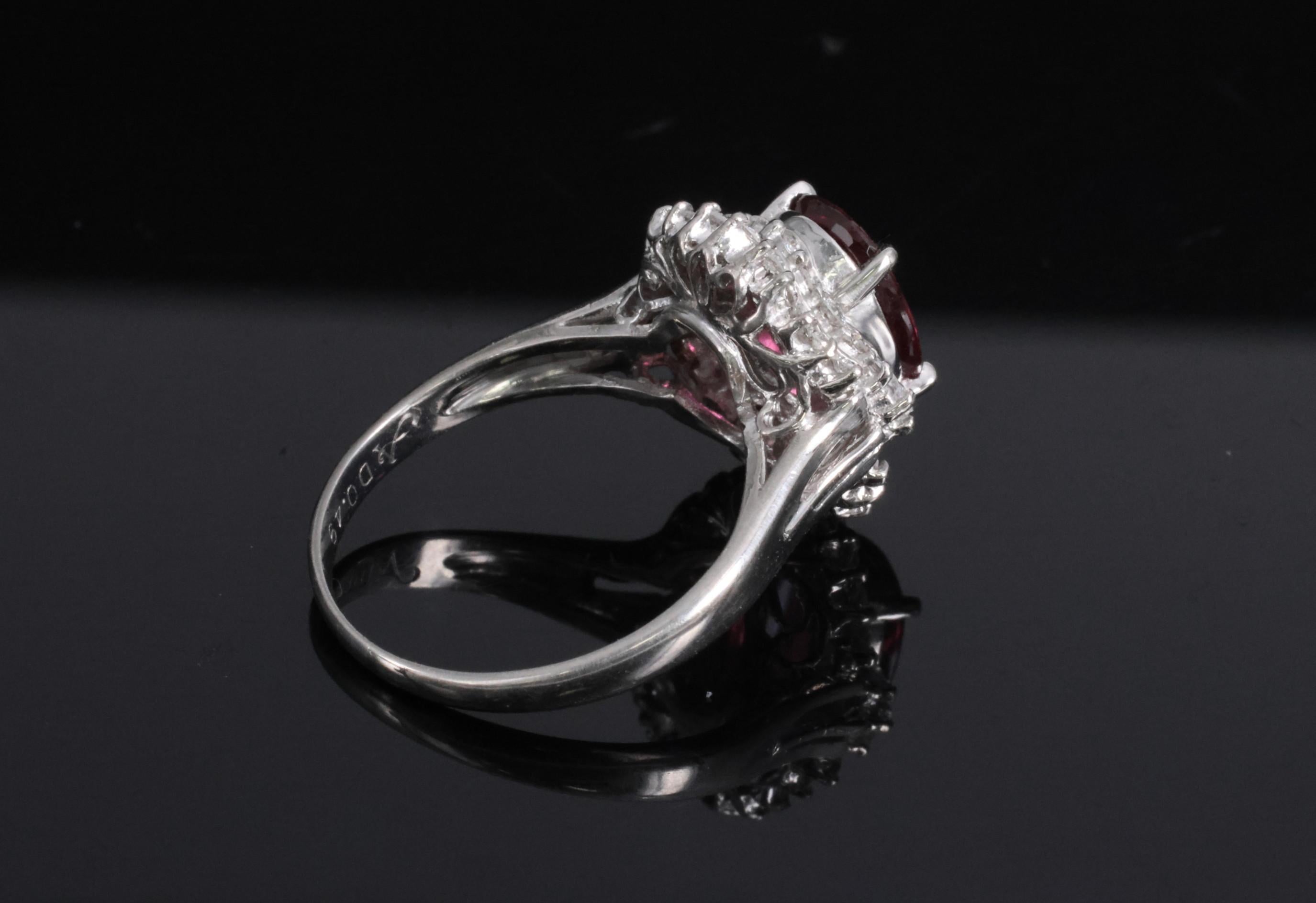 Vintage 2.04ct GIA Certified Thai Ruby & 0.49ct Diamond Platinum Ring, Size 5.25