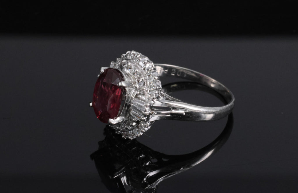 Vintage 2.04ct GIA Certified Thai Ruby & 0.49ct Diamond Platinum Ring, Size 5.25