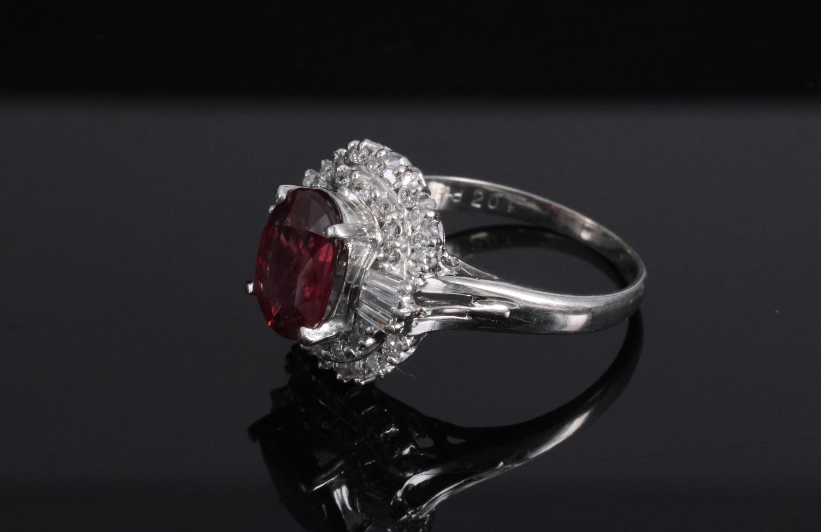 Vintage 2.04ct GIA Certified Thai Ruby & 0.49ct Diamond Platinum Ring, Size 5.25