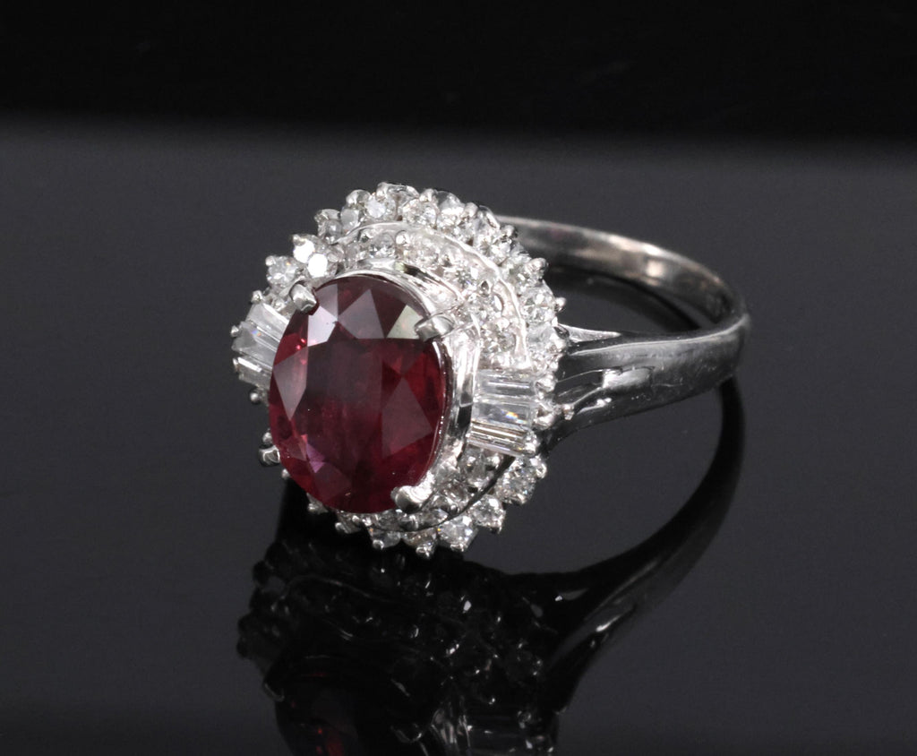 Vintage 2.04ct GIA Certified Thai Ruby & 0.49ct Diamond Platinum Ring, Size 5.25