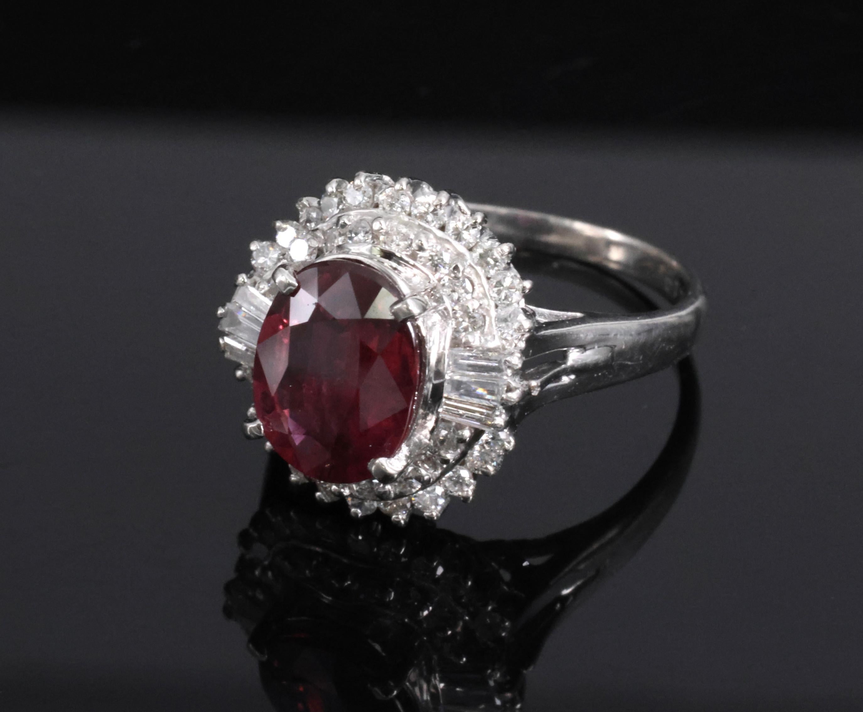 Vintage 2.04ct GIA Certified Thai Ruby & 0.49ct Diamond Platinum Ring, Size 5.25