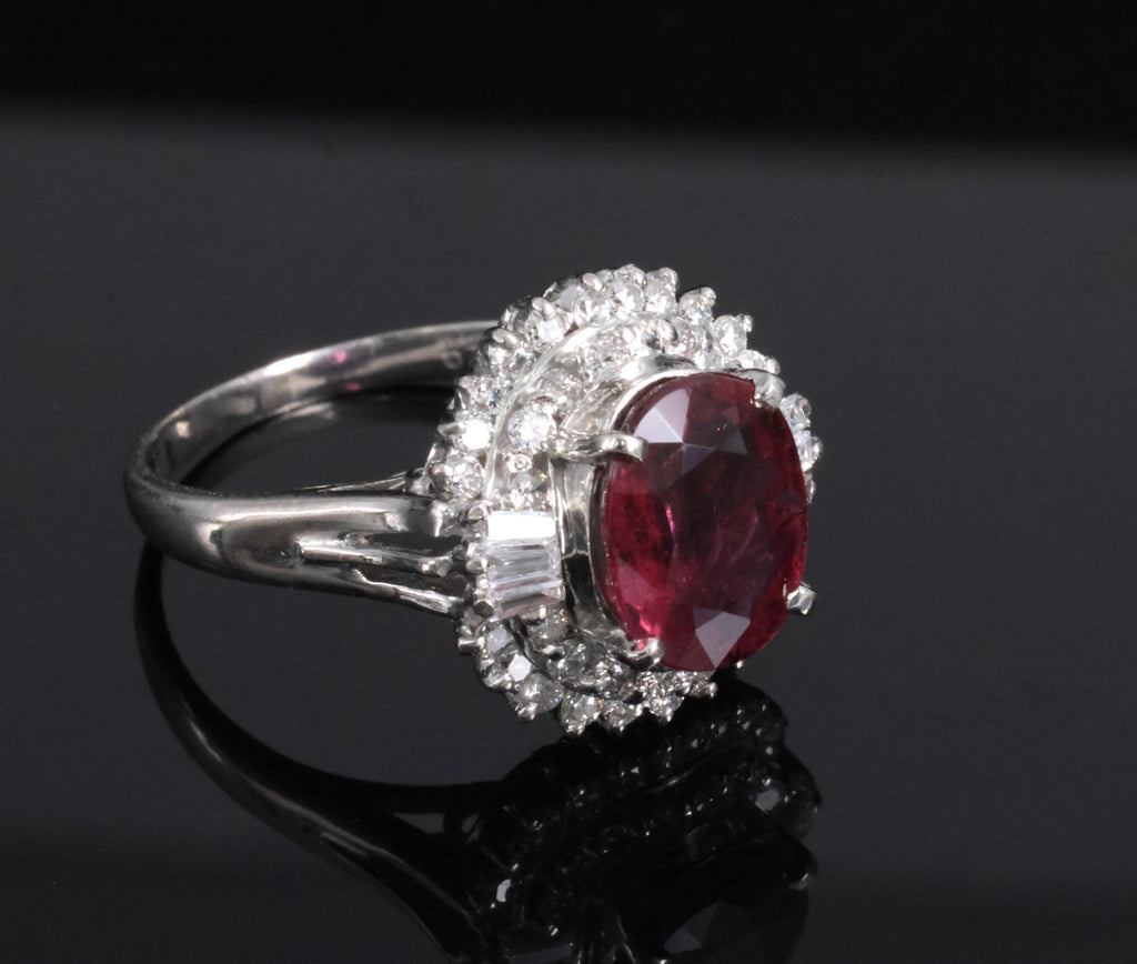 Vintage 2.04ct GIA Certified Thai Ruby & 0.49ct Diamond Platinum Ring, Size 5.25