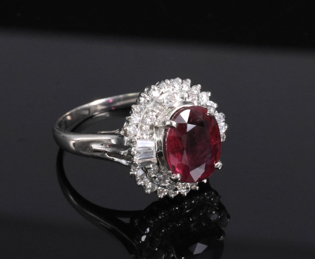 Vintage 2.04ct GIA Certified Thai Ruby & 0.49ct Diamond Platinum Ring, Size 5.25