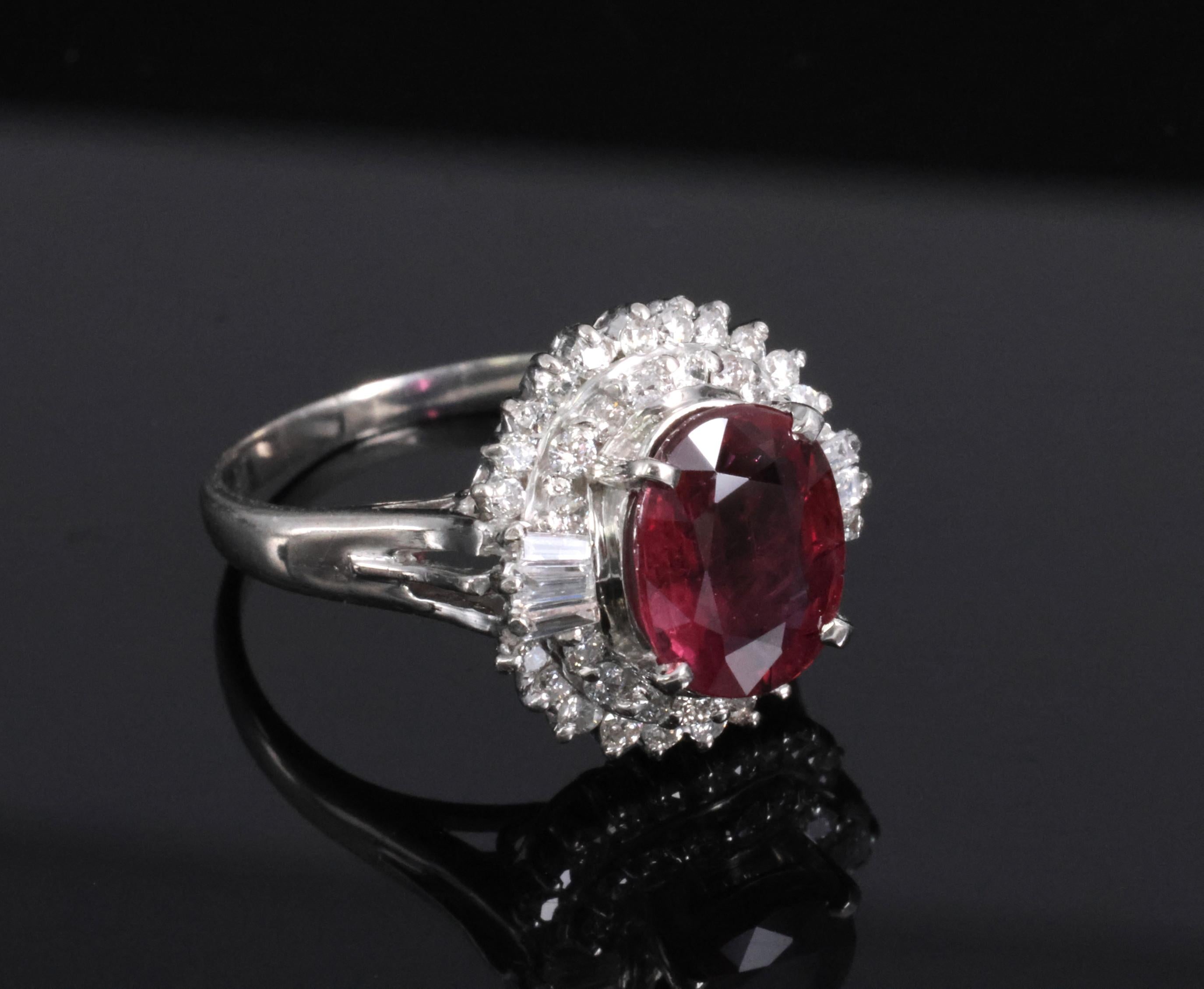 Vintage 2.04ct GIA Certified Thai Ruby & 0.49ct Diamond Platinum Ring, Size 5.25