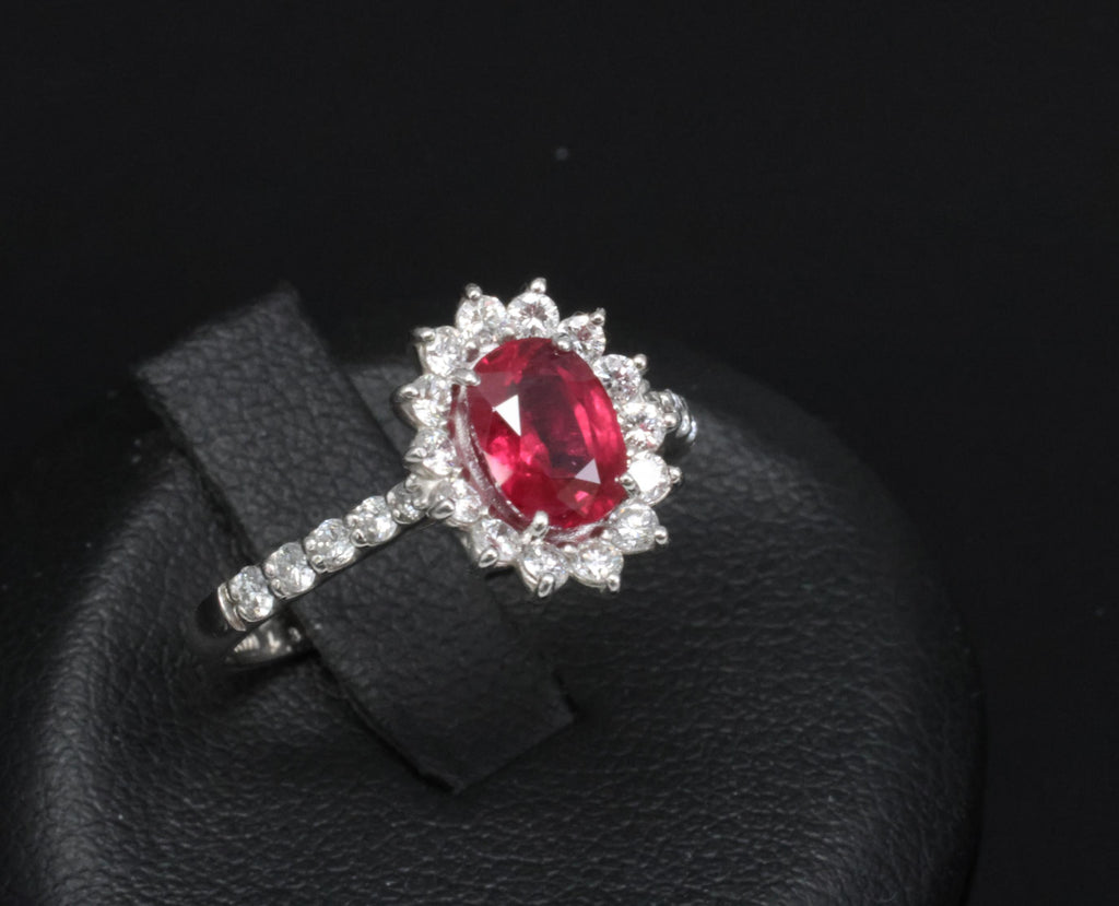 Fine 1.31ct AIGS GIA Pigeon Blood Ruby 0.46ct Diamond Platinum Ring Size 7
