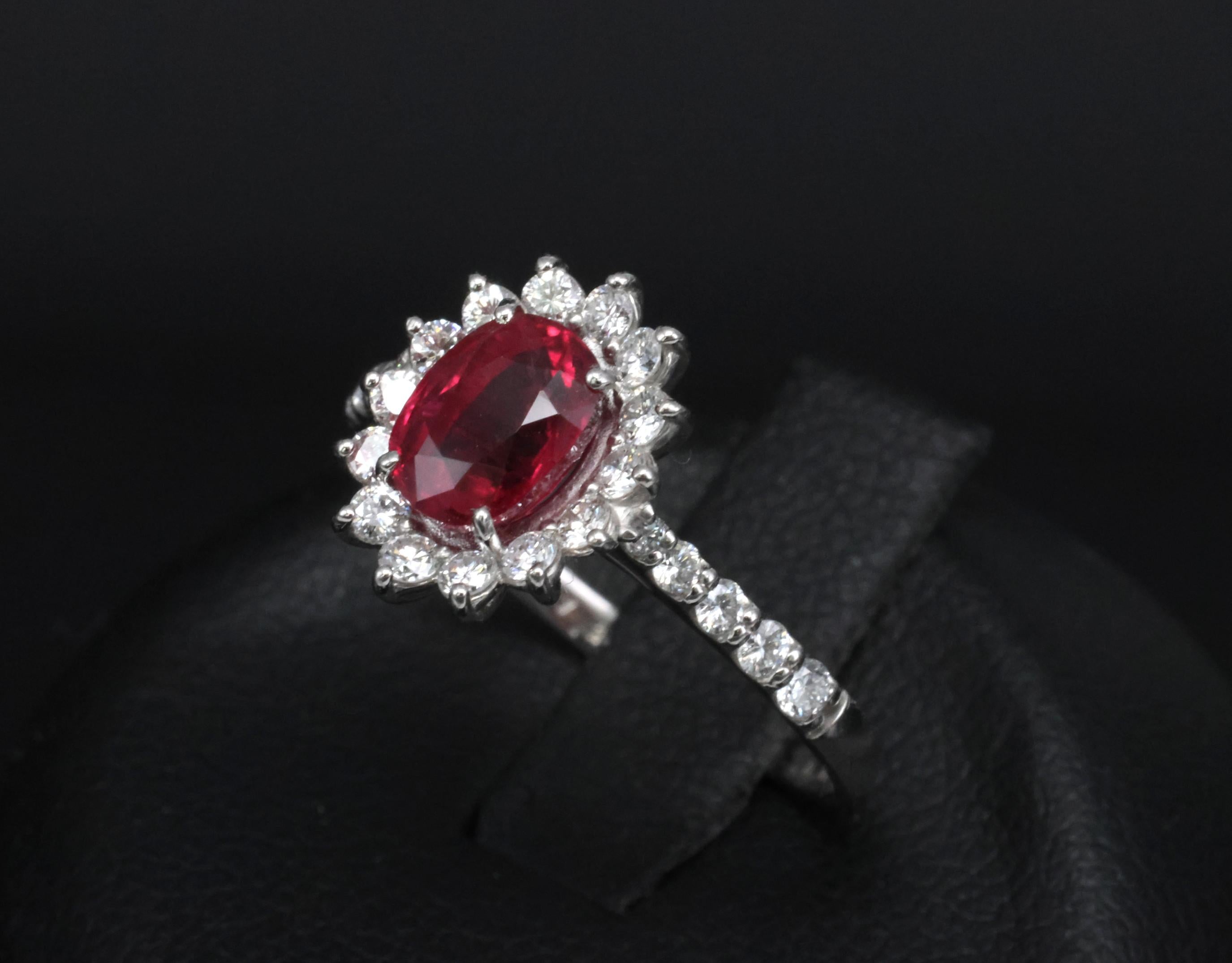 Fine 1.31ct AIGS GIA Pigeon Blood Ruby 0.46ct Diamond Platinum Ring Size 7