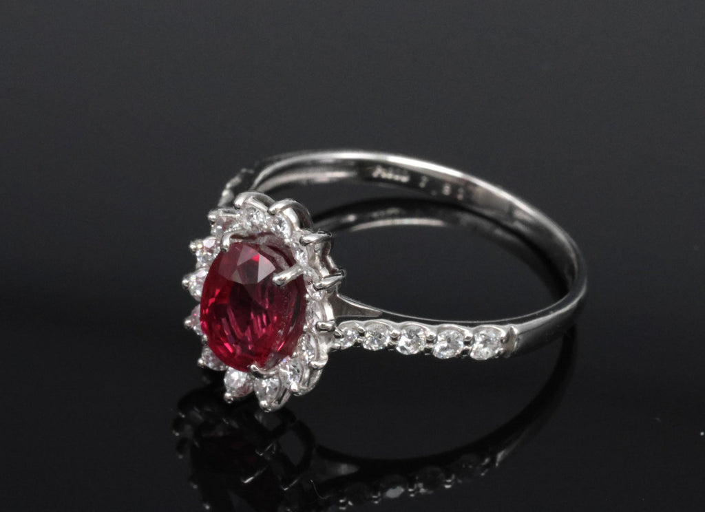 Fine 1.31ct AIGS GIA Pigeon Blood Ruby 0.46ct Diamond Platinum Ring Size 7
