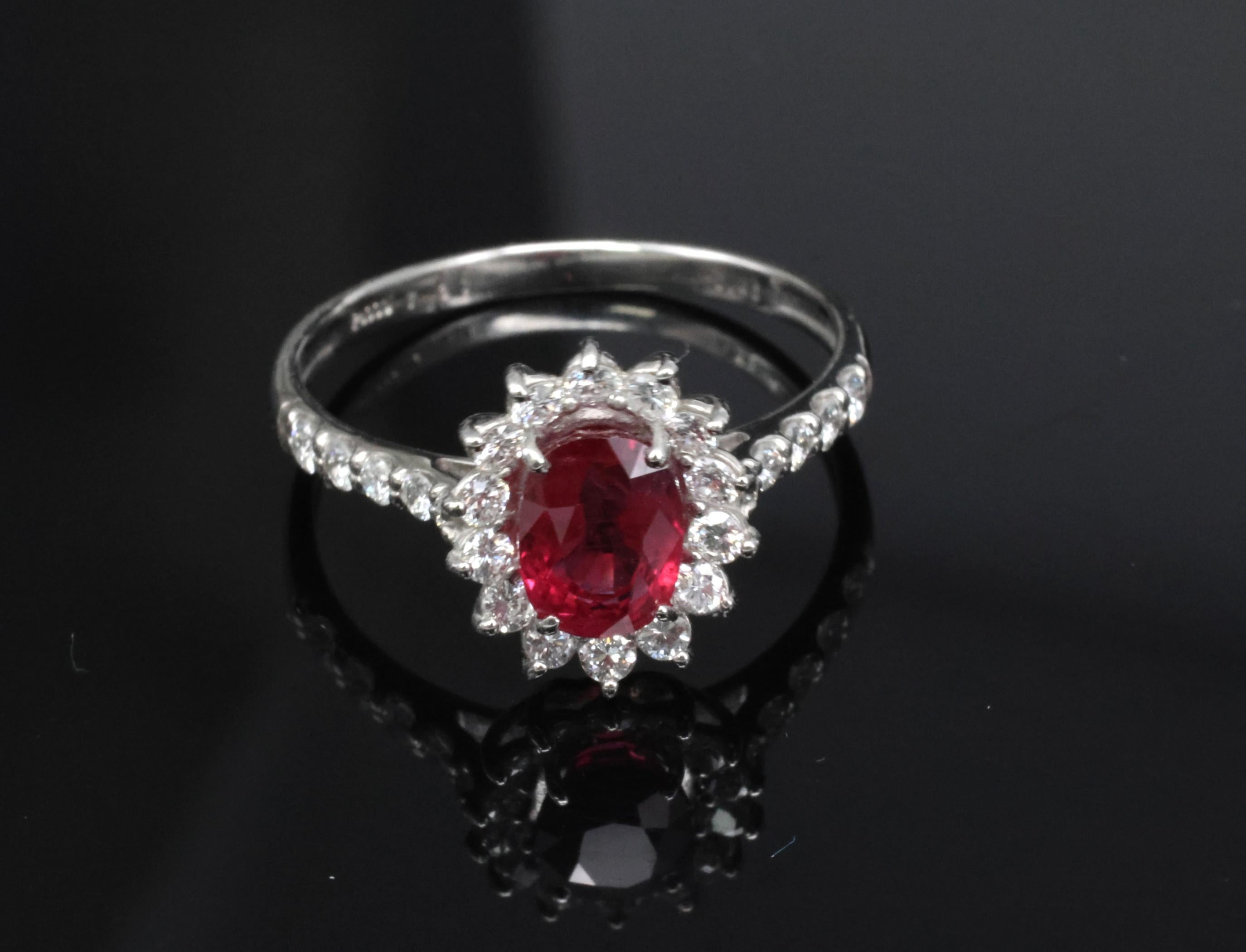Fine 1.31ct AIGS GIA Pigeon Blood Ruby 0.46ct Diamond Platinum Ring Size 7