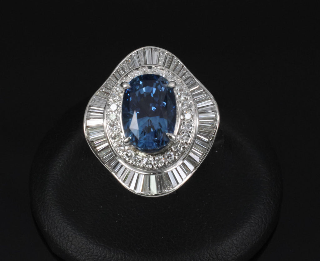 Vintage 6.27ct GIA Certified Sapphire & 1.46ct Diamond Platinum Ring, Size 8.25