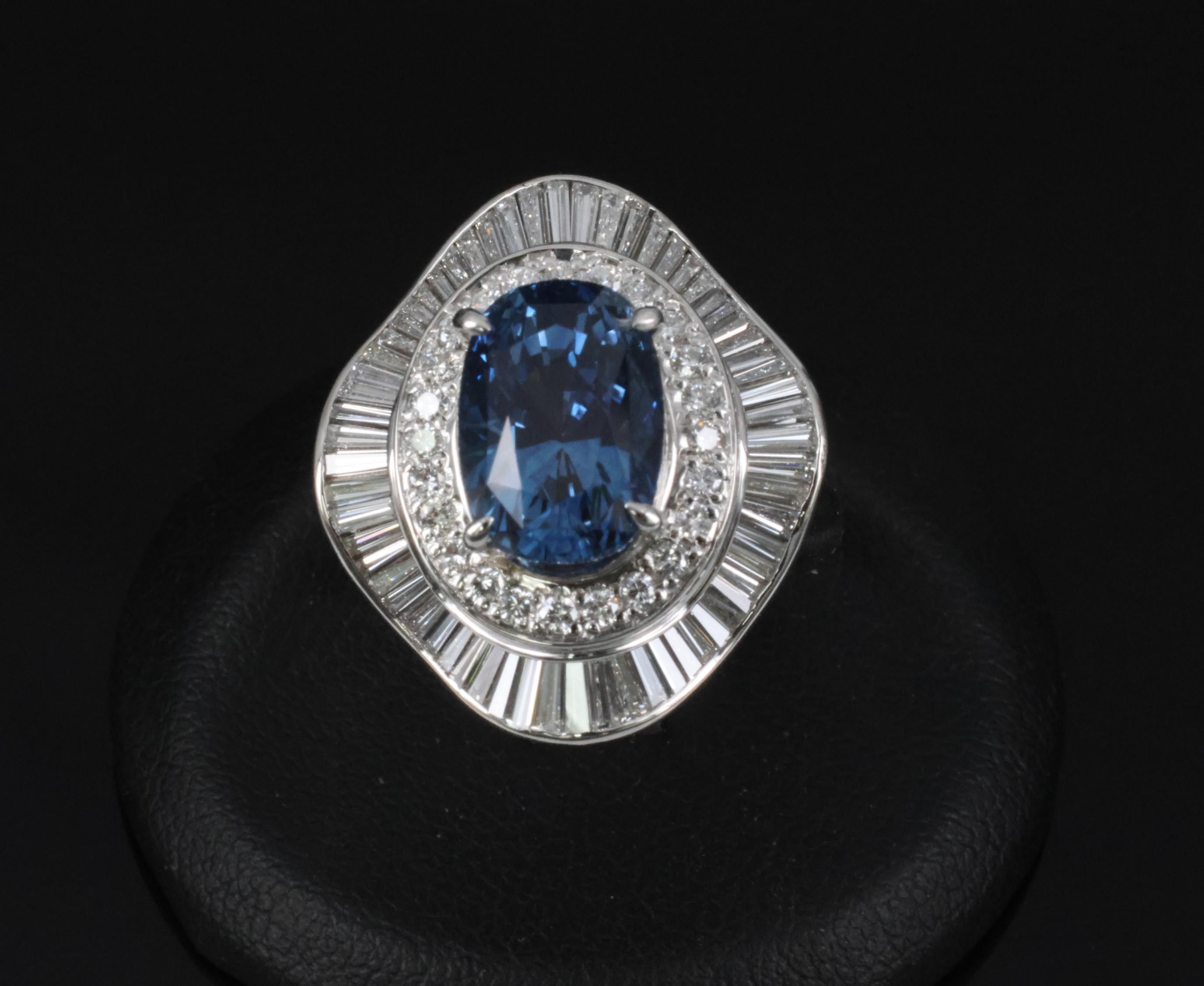 Vintage 6.27ct GIA Certified Sapphire & 1.46ct Diamond Platinum Ring, Size 8.25