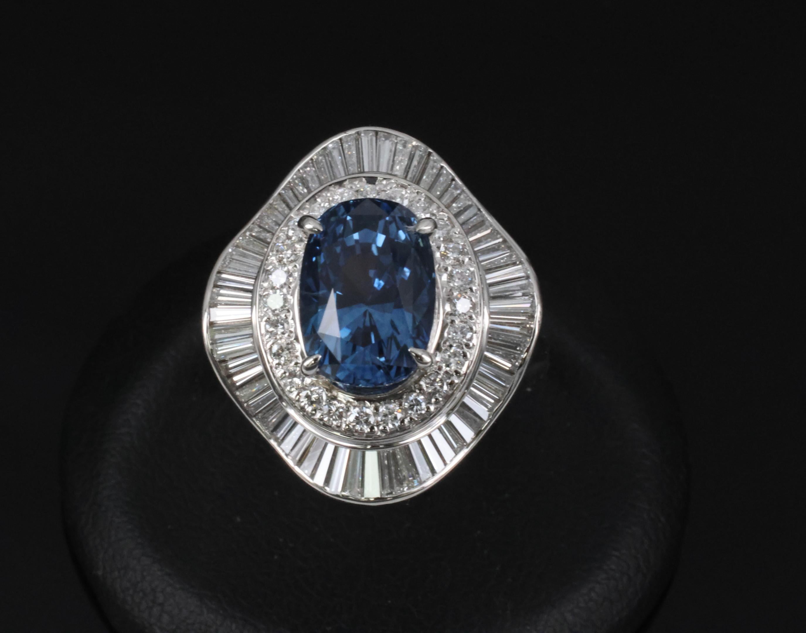 Vintage 6.27ct GIA Certified Sapphire & 1.46ct Diamond Platinum Ring, Size 8.25