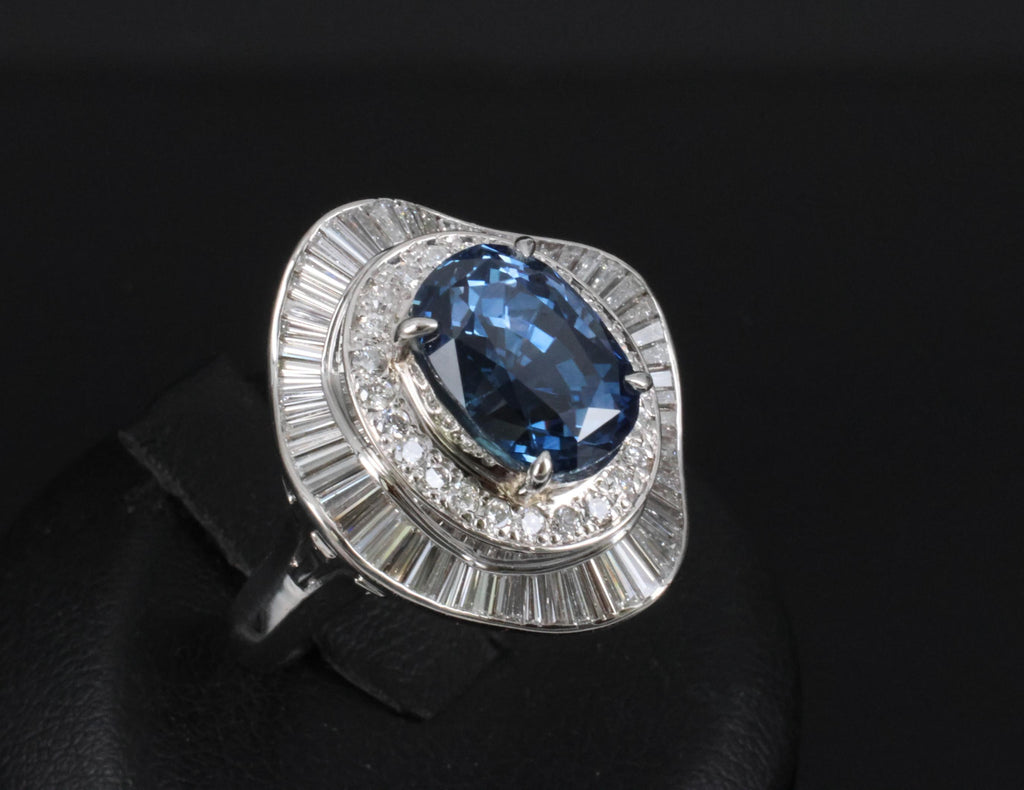 Vintage 6.27ct GIA Certified Sapphire & 1.46ct Diamond Platinum Ring, Size 8.25