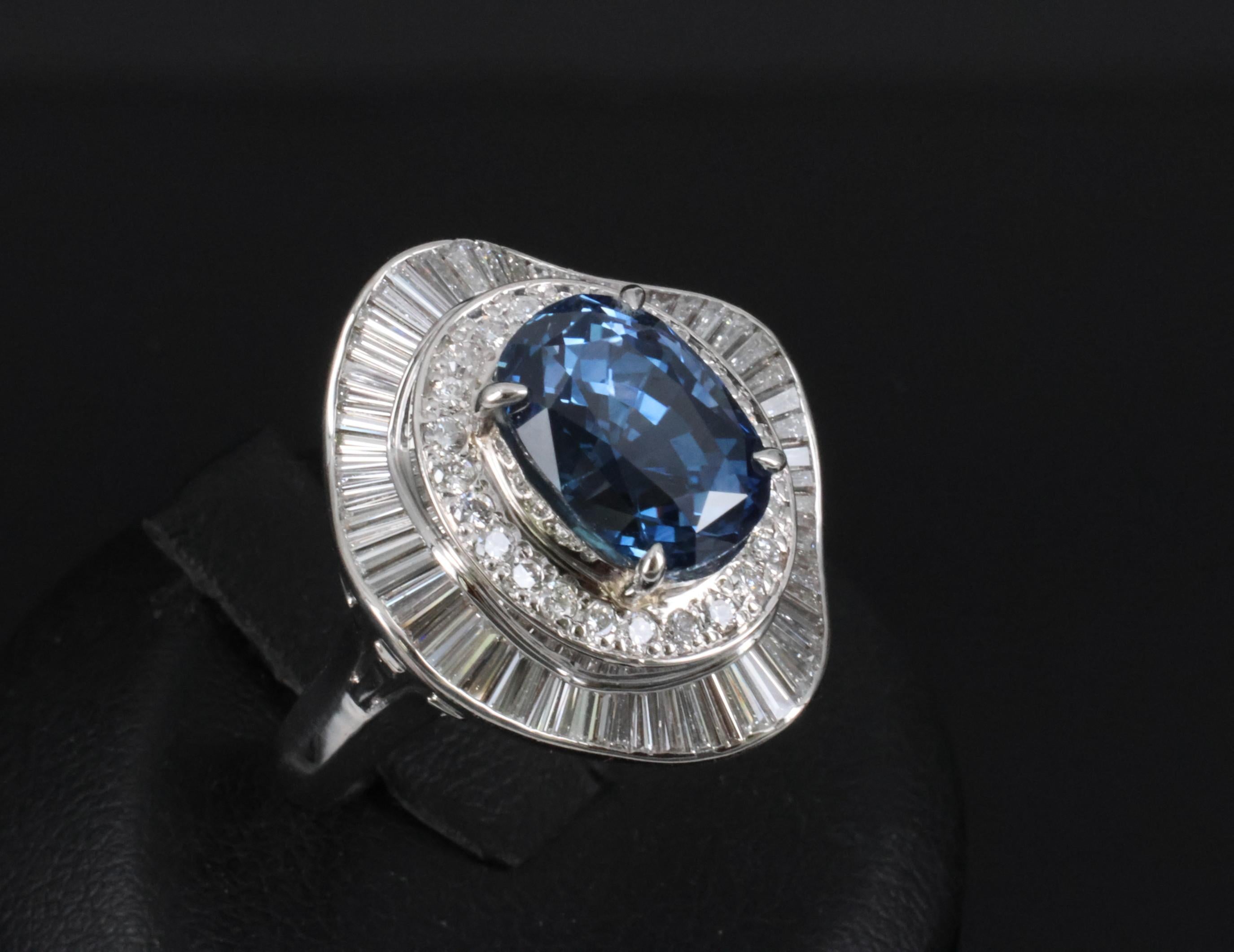 Vintage 6.27ct GIA Certified Sapphire & 1.46ct Diamond Platinum Ring, Size 8.25