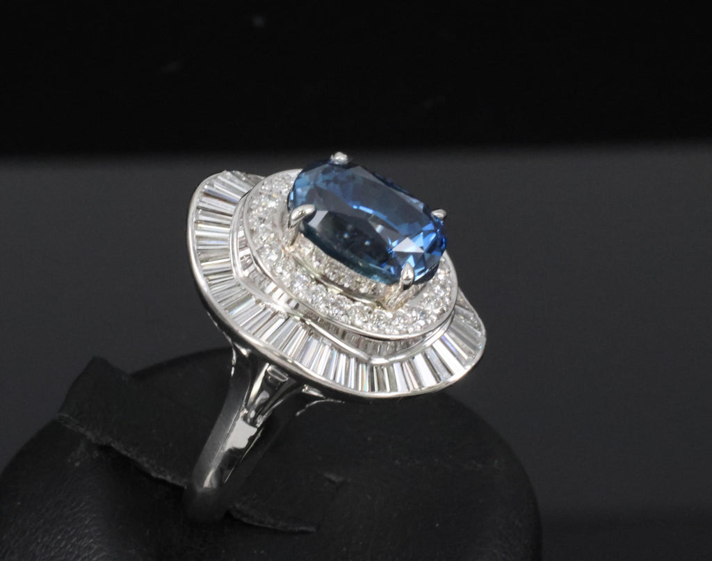 Vintage 6.27ct GIA Certified Sapphire & 1.46ct Diamond Platinum Ring, Size 8.25