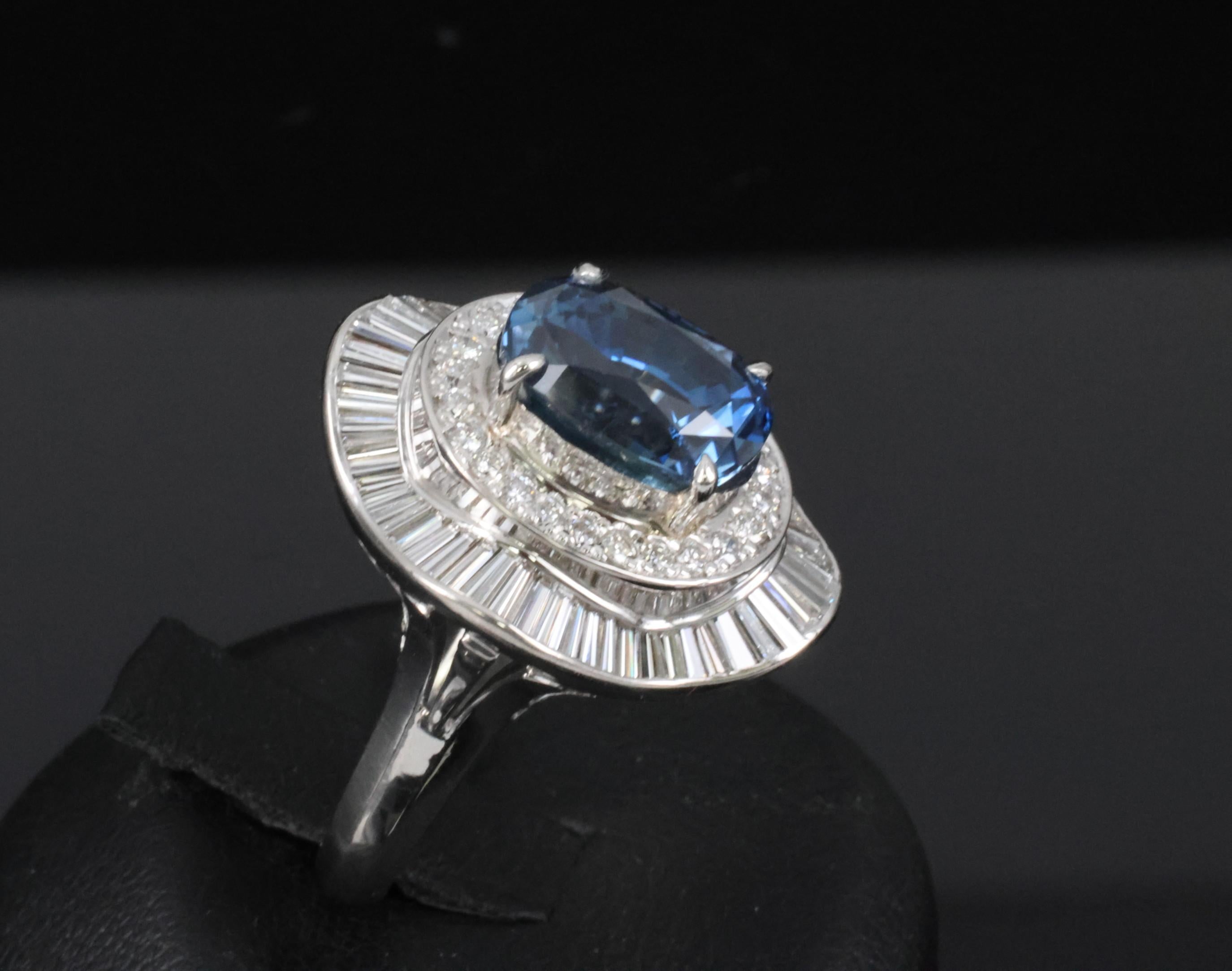 Vintage 6.27ct GIA Certified Sapphire & 1.46ct Diamond Platinum Ring, Size 8.25
