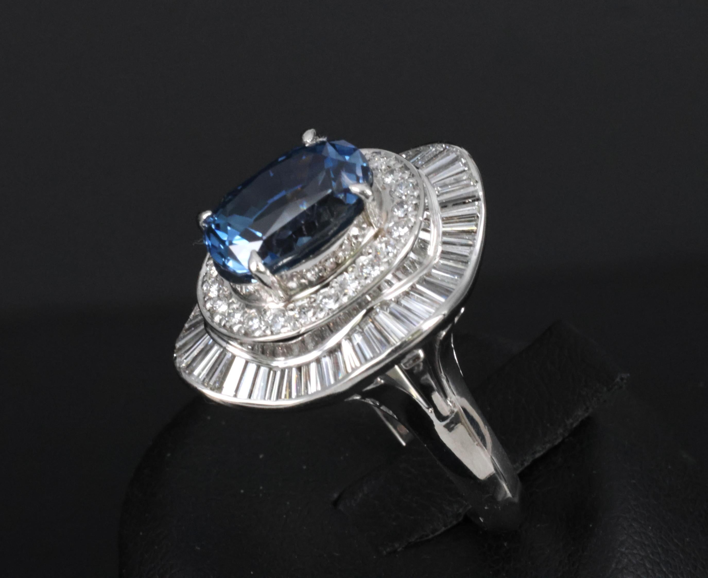 Vintage 6.27ct GIA Certified Sapphire & 1.46ct Diamond Platinum Ring, Size 8.25