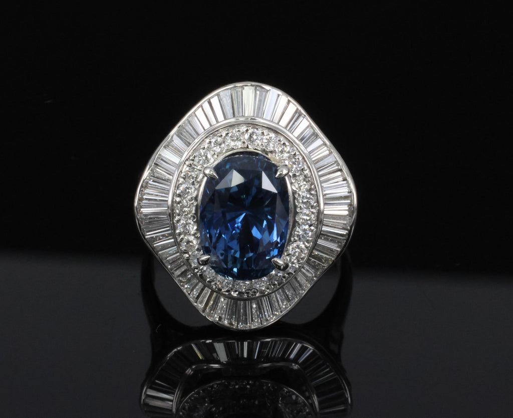 Vintage 6.27ct GIA Certified Sapphire & 1.46ct Diamond Platinum Ring, Size 8.25