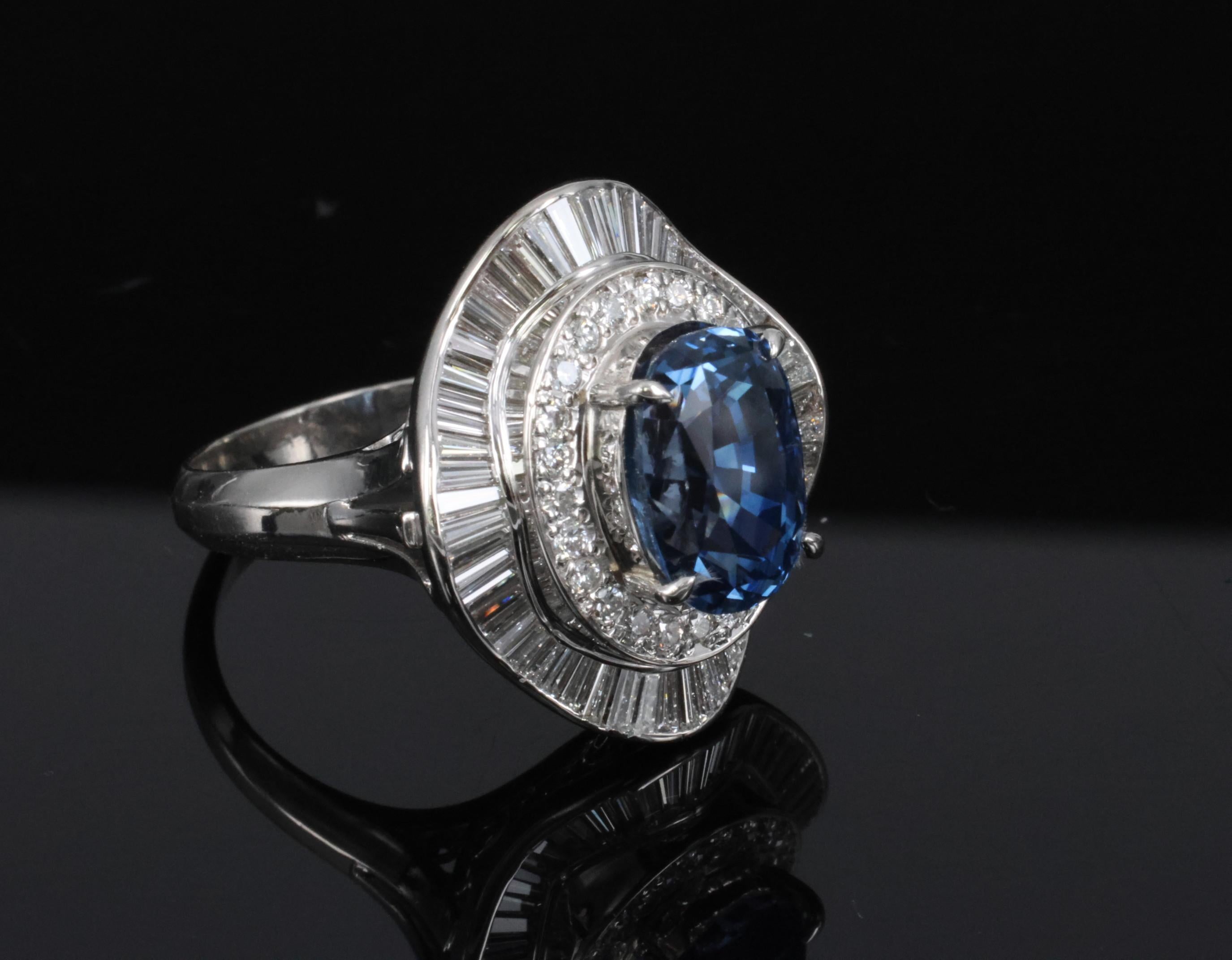 Vintage 6.27ct GIA Certified Sapphire & 1.46ct Diamond Platinum Ring, Size 8.25