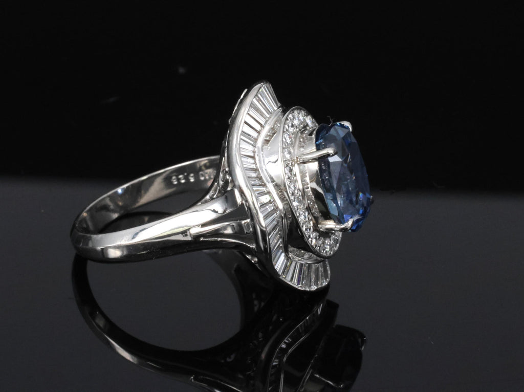 Vintage 6.27ct GIA Certified Sapphire & 1.46ct Diamond Platinum Ring, Size 8.25
